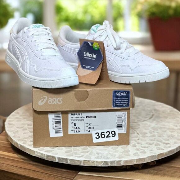 ASICS Japan S White Leather Iridescent heel Sneakers Ortholite 1202A292-100 NWT - Picture 8 of 9